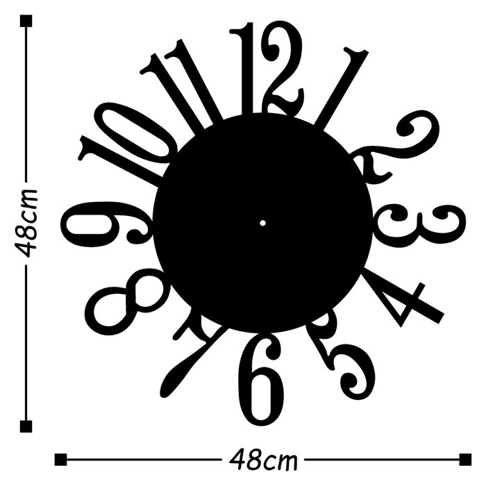 Wallity Reloj de Pared de Metal Decorativo Negro 48 x 48 cm